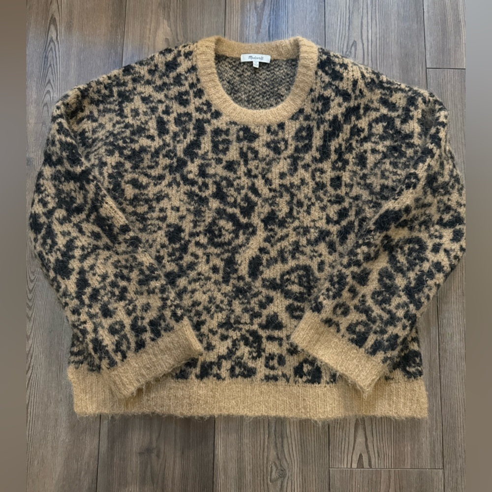 Madewell Alpaca Wool Blend Leopard Sweater Women’s XS Tan Black